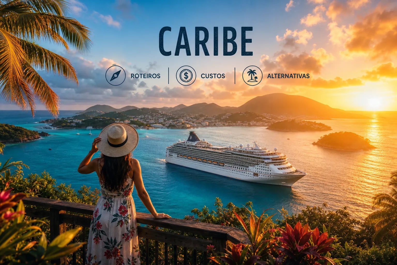 Navio de cruzeiro navegando pelo Caribe