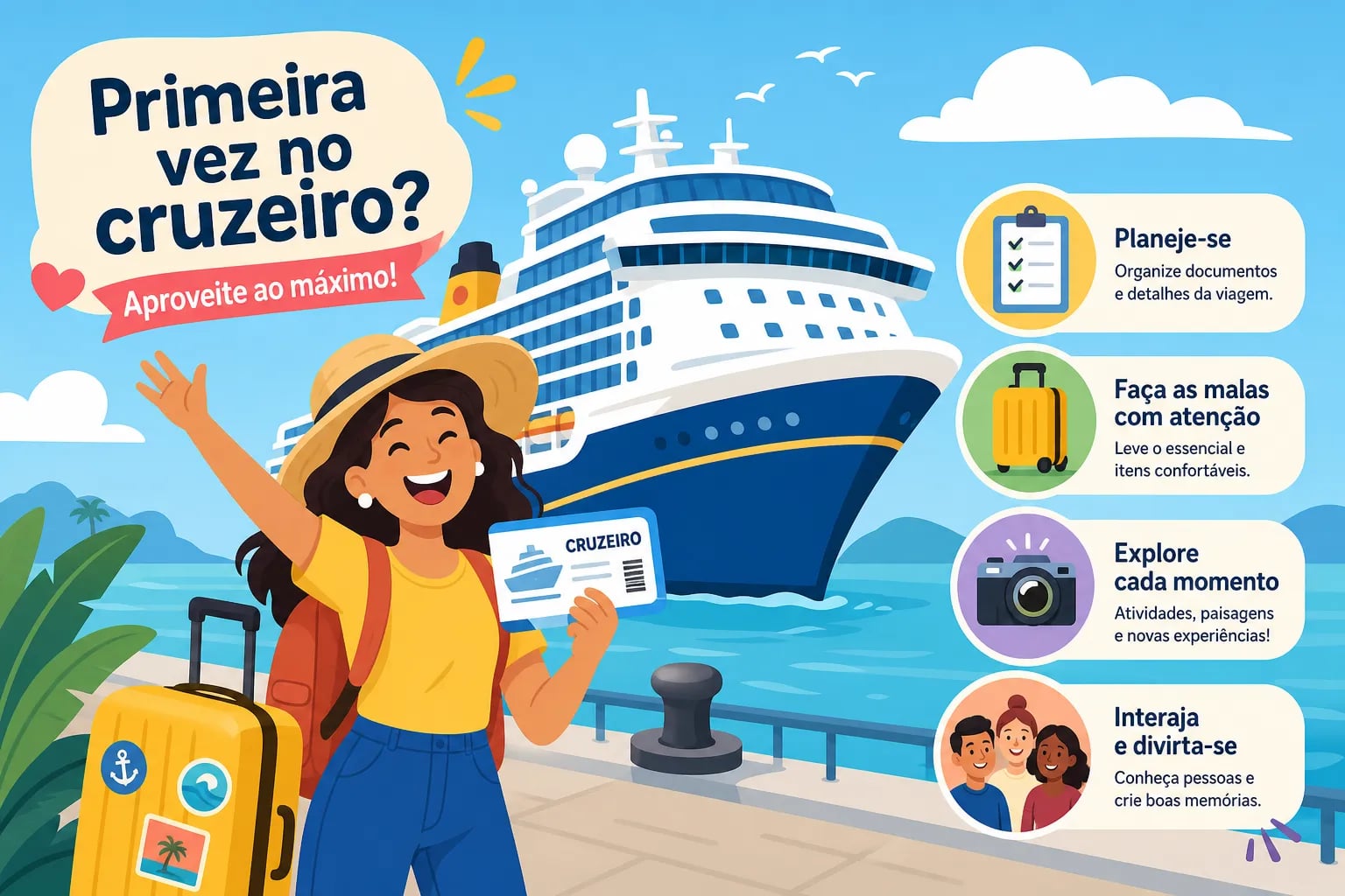Viajantes se preparando para o primeiro cruzeiro